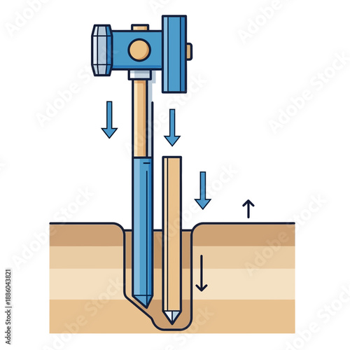 Geotechnical Soil Investigation Drilling Process With Hammer And Rod Illustration For Engineering