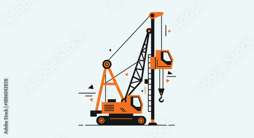 Heavy Construction Pile Driver Machine Illustration Essential For Foundation Building Projects