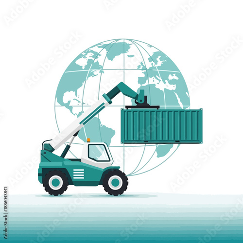 Global Logistics And Shipping Operations With Modern Container Handler Illustrated