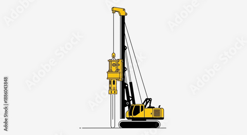 Heavy Construction Pile Driver Machine Vector Illustration For Building Foundation Work