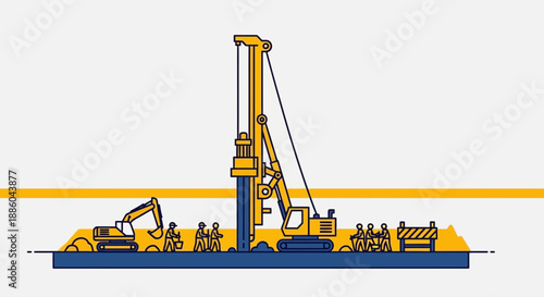 Heavy Construction Site Operations With Workers And Machinery Foundation Building Project