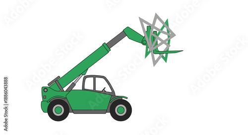 Green Industrial Telehandler Operating Heavy Machinery With Abstract Geometric Load Vector
