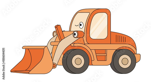 Happy Orange Wheel Loader Construction Vehicle Cartoon Illustration Clean Background