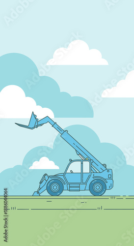 Heavy Duty Blue Telehandler Machine Vector Illustration For Construction Industry