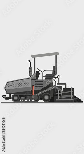Heavy Duty Asphalt Paver Road Construction Equipment Vector Graphic Illustration Modern Flat Design