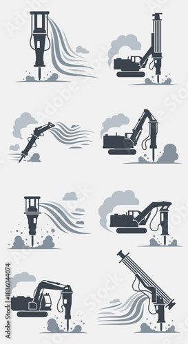 Heavy Construction Demolition Equipment Featuring Hydraulic Hammers Excavators And Drills