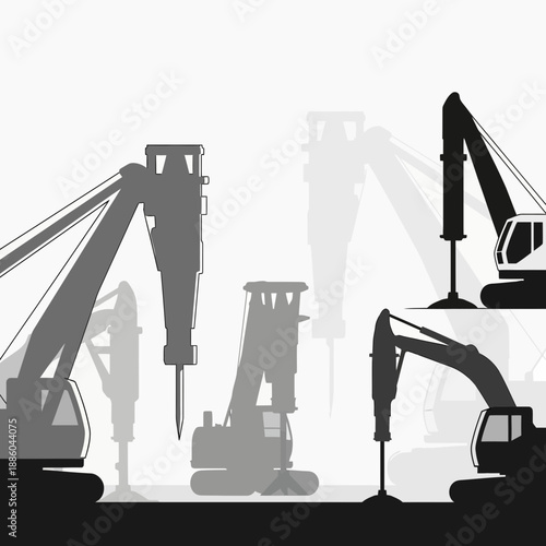 Heavy Construction Demolition Equipment Silhouettes Design Illustration Background Industrial