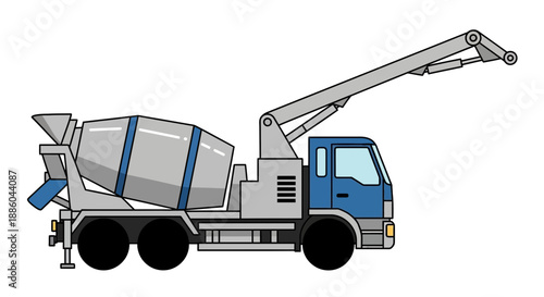Heavy Duty Concrete Mixer And Boom Pump Truck Vector Art Illustration For Construction Site