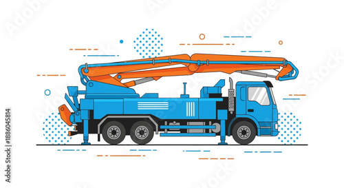 Heavy Duty Concrete Pump Truck Industrial Construction Vehicle Line Art Illustration