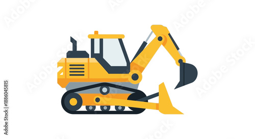 Heavy Duty Excavator Construction Vehicle Digger Icon Flat Design Illustration