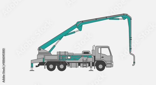 Heavy Duty Concrete Pump Truck Vector Illustration Modern Industrial Equipment For Construction