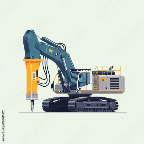 Heavy Duty Excavator With Hydraulic Breaker Attachment For Construction Site Demolition Work