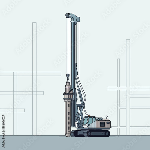 Heavy Duty Foundation Construction Rotary Drilling Rig Industrial Equipment Illustration