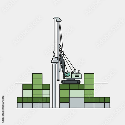 Heavy Duty Foundation Drilling Rig At Construction Site Illustration For Infrastructure Development