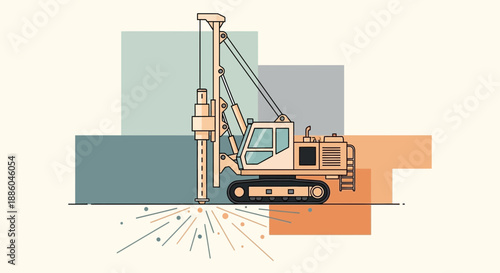 Heavy Duty Construction Drilling Rig Machinery Working On Site Industrial Illustration