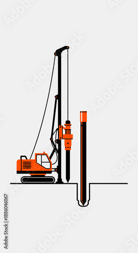 Heavy Duty Construction Drilling Rig Operating On Site For Foundation Installation