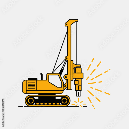 Heavy Duty Construction Drilling Rig Operating With Sparks Industrial Equipment Illustration