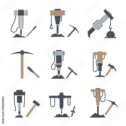 Heavy Duty Construction Equipment Pneumatic Jackhammers And Mining Tools Collection Set