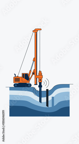Heavy Duty Foundation Drilling Rig Operating On Construction Site Illustration