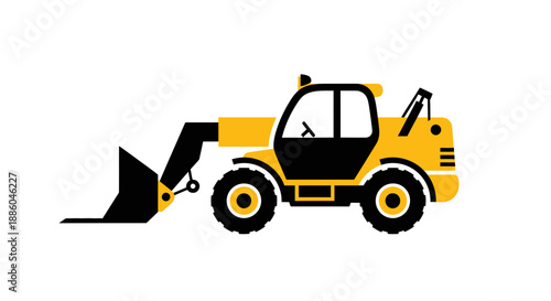 Heavy Duty Construction Telehandler Machine Flat Vector Icon Illustration