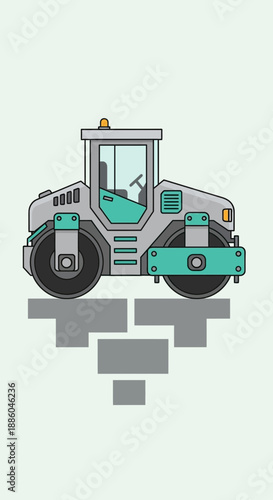 Heavy Duty Construction Vehicle Road Roller Paving Icon Illustration Design