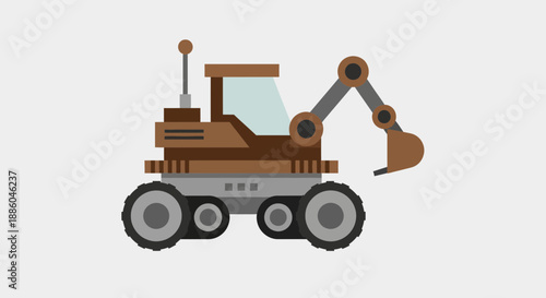Heavy Duty Construction Vehicle Robotic Digger Machine Flat Illustration Design