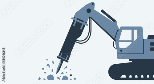 Heavy Duty Hydraulic Breaker Machine Demolishing Ground With Forceful Impact On Construction Site