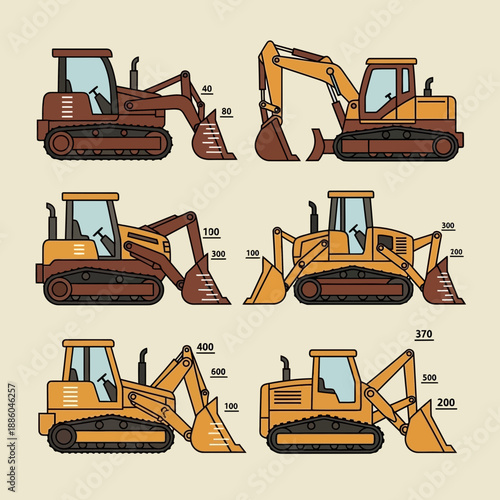 Heavy Duty Construction Vehicles Flat Design Illustration Set For Building Projects