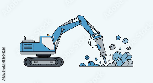 Heavy Duty Hydraulic Hammer Excavator Breaking Rock Demolition Machine Illustration