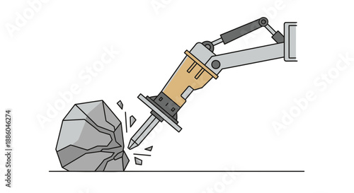 Heavy Duty Hydraulic Hammer Breaking Large Stone Construction Equipment Illustration