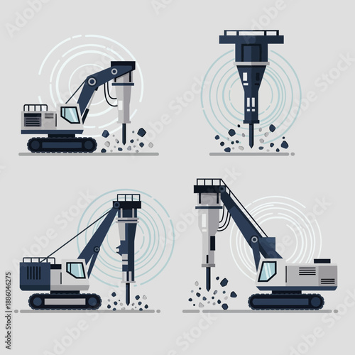 Heavy Duty Hydraulic Breakers Demolishing Ground With Powerful Precision Construction Equipment
