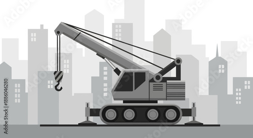 Heavy Duty Crawler Crane Operating In A Modern Cityscape Vector Illustration Building Infrastructure
