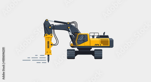 Heavy Duty Hydraulic Hammer Excavator Machine Construction Equipment Demolition Vector