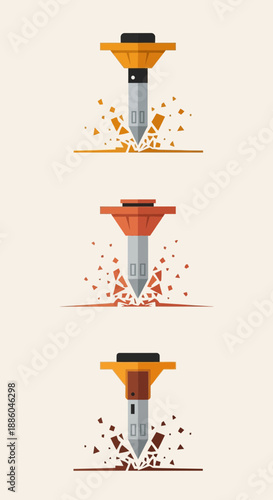 Heavy Duty Demolition Equipment Breaking Ground With Intense Force And Debris Flying Upwards