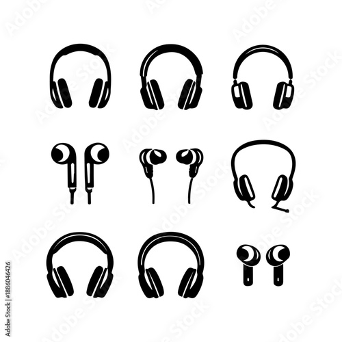 headphones vector icon set on a white background
Vector icon set
