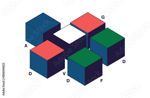 A 3D illustration of colorful cubes arranged in a puzzle formation on a white background