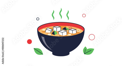 Bowl of steaming miso soup illustration