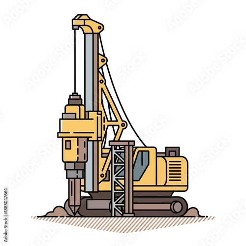 Heavy Duty Industrial Drilling Rig Performing Foundation Work On Building Site