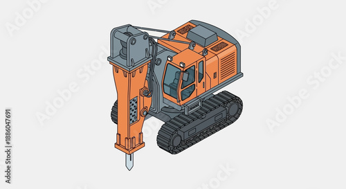 Heavy Duty Industrial Hydraulic Hammer Excavator Machine Vector Illustration Demolition Equipment