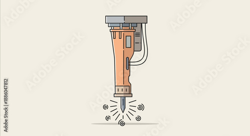 Heavy Duty Jackhammer Breaking Concrete On Construction Site Illustration