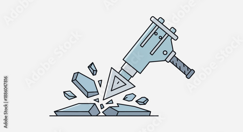 Heavy Duty Jackhammer Breaking Hard Concrete Surface Demolition Work Vector Illustration