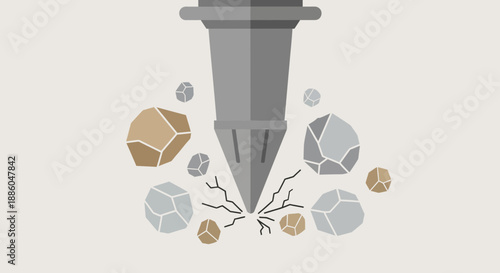 Heavy Duty Jackhammer Breaking Solid Ground With Geometric Rocks Flat Style Vector Illustration
