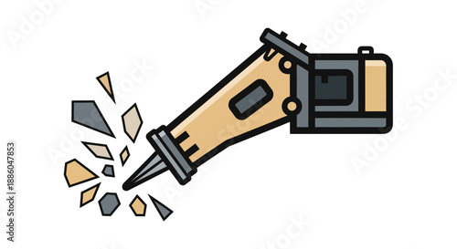 Heavy Duty Jackhammer Demolishing Hard Surface With Flying Debris Icon