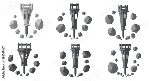 Heavy Duty Jackhammer Drilling Through Rocky Surface Construction Industry Equipment Vector Graphic