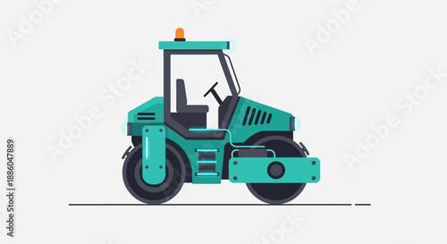 Heavy Duty Road Compactor Machine In Modern Flat Design Style For Infrastructure Works