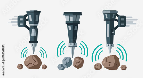Heavy Duty Jackhammer Tools Breaking Cracking Stone Material And Demolishing Ground Concept Graphic