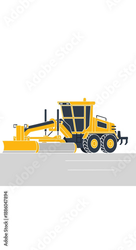 Heavy Duty Road Grader Machine On Ground Leveling Construction Site Vector Art