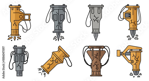 Heavy Duty Jackhammers And Demolition Tools Set For Construction Sites And Roadwork