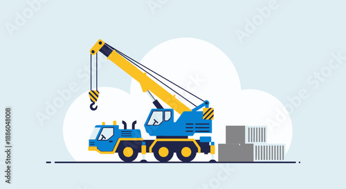 Heavy Duty Mobile Crane Operating On Industrial Construction Site Logistics Concept Vector
