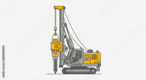 Heavy Duty Modern Pile Driver Machine Construction Equipment Vector Illustration Foundation Work Rig